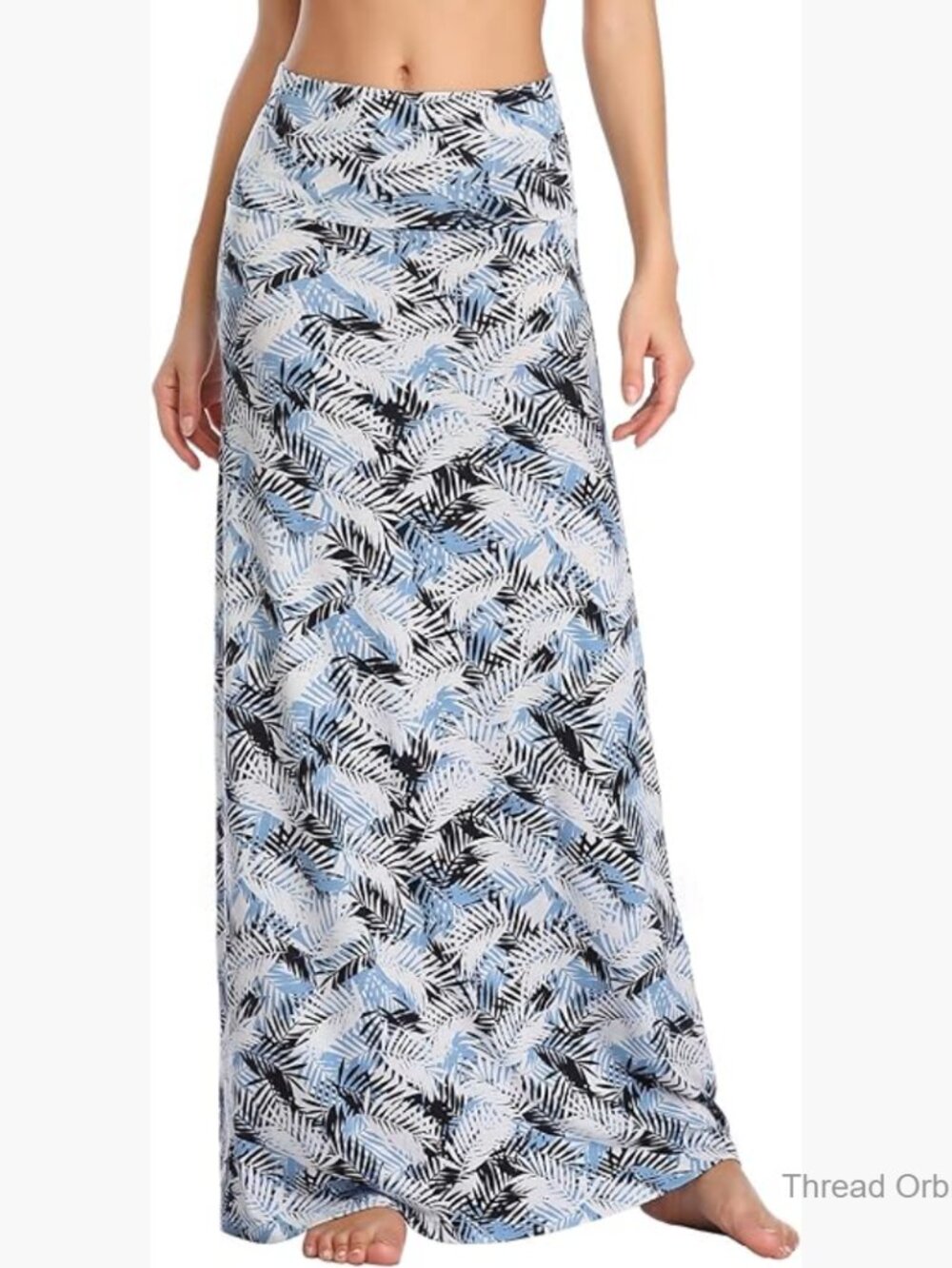 High Waist Maxi Skirt with Fold-Over Waistband, Flared Style, Spandex Blend
